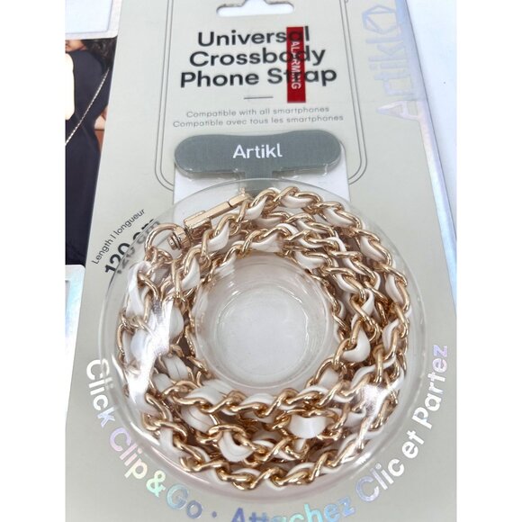 NIP ARTIKL UNIVERSAL CROSSBODY PHONE STRAP GOLD & WHITE CHAIN 120CM ALL SMARTPHO - Picture 2 of 3
